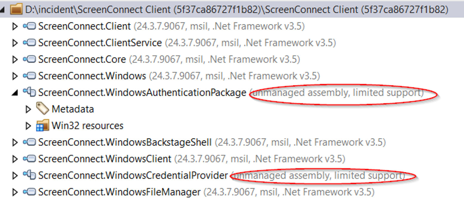 Detailed view of ScreenConnect DLL analysis, highlighting key functionalities.